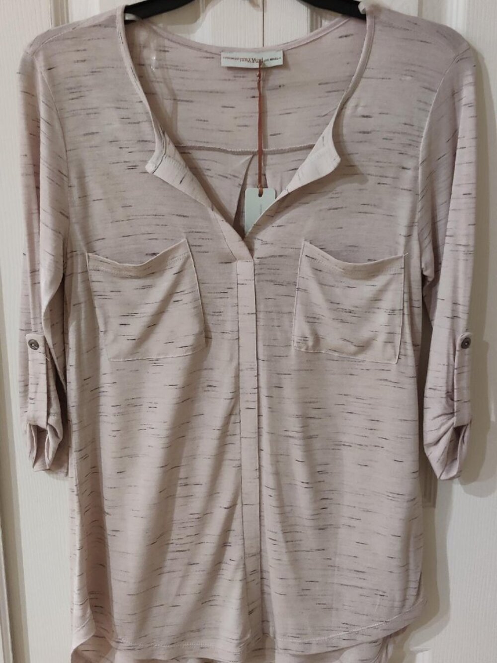 Yuni Los Angeles Women's Beige 3/4 Sleeve Rayon Pullover Shirt Top Small